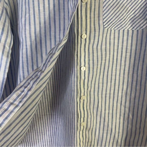 Chico’s Blue Stripe 100%‎ Linen Blouse Size 8/10 - Picture 3 of 5